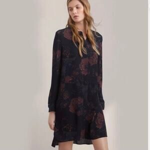 Wilfred Bossut Silk Button Down Dark Floral Dress Sz Small